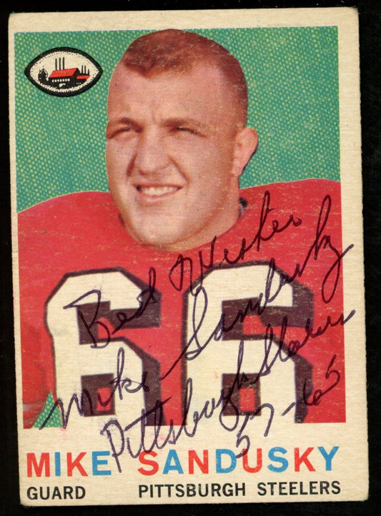1959 TOPPS Football Card #136 Signed/Inscr Mike Sandusky Pittsburgh Steelers