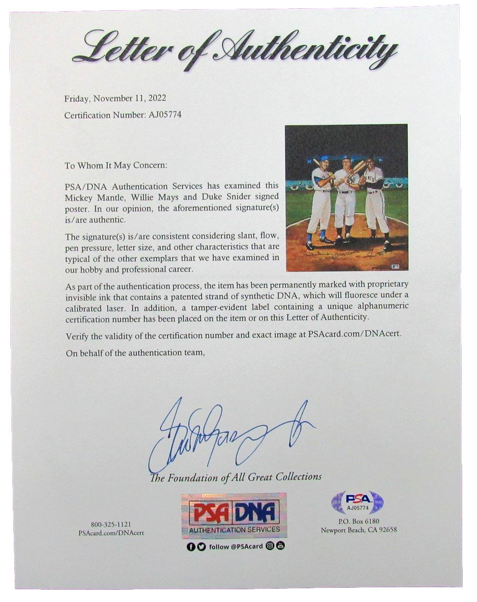 Mickey Mantle/Willie Mays/Duke Snider Multi-Autographed 26x23 Lithograph PSA/DNA