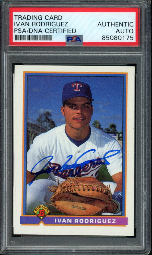 Ivan Rodriguez HOF Autographed 1991 Bowman Rookie Card #272 Rangers PSA/DNA