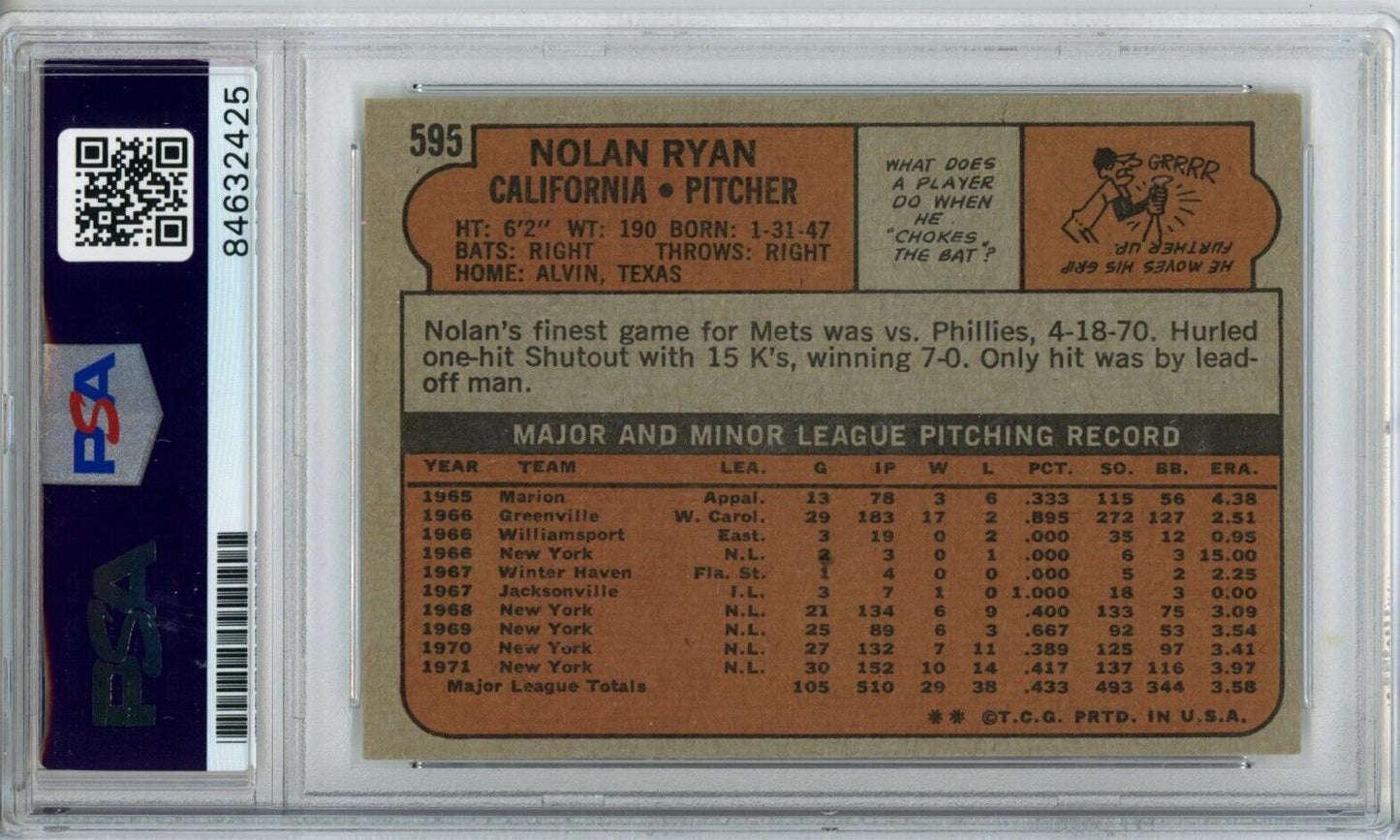 1972 Topps Nolan Ryan HOF #595 Card Signed California Angels 170573