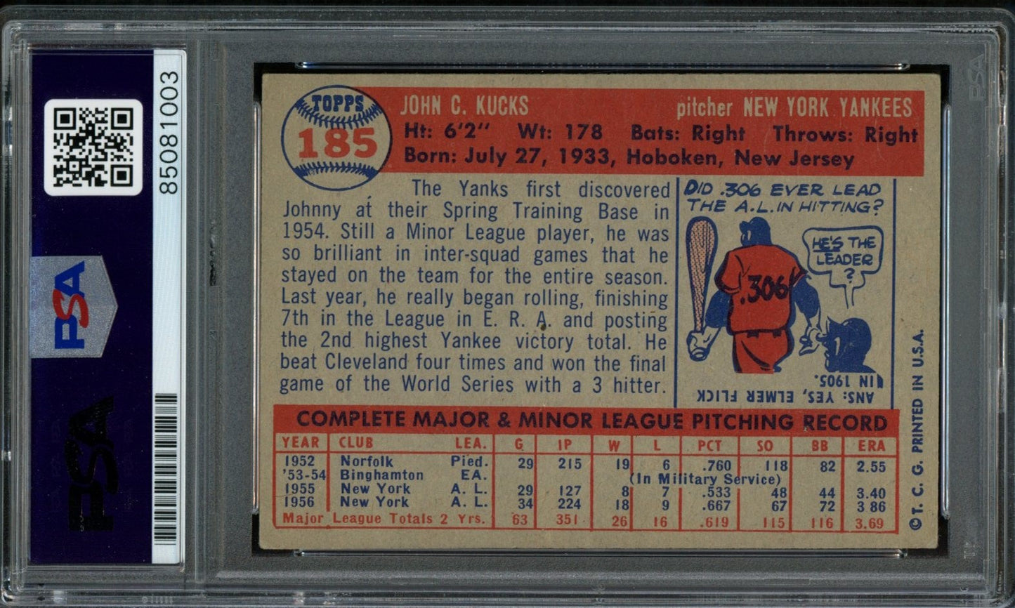 Johnny Kucks Signed 1957 Topps Card #185 New York Yankees PSA/DNA 184168