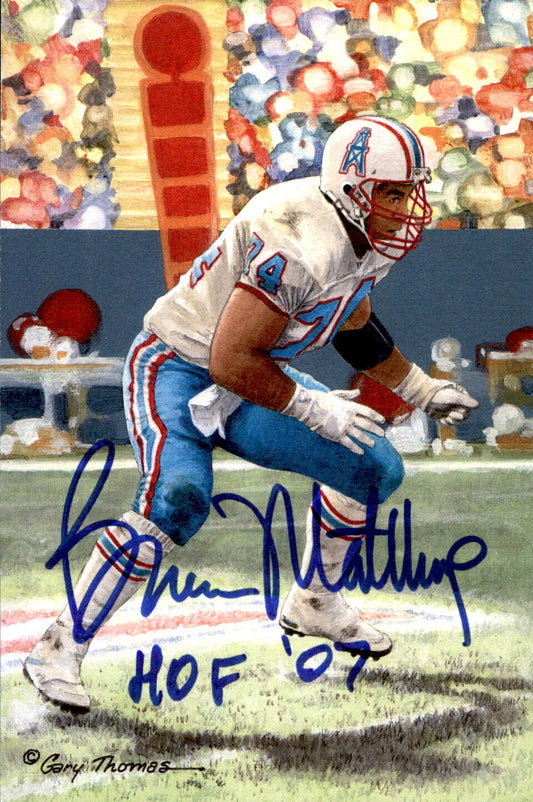 Bruce Matthews HOF Autographed/Inscribed Goal Line Art GLAC Postcard Oilers JSA