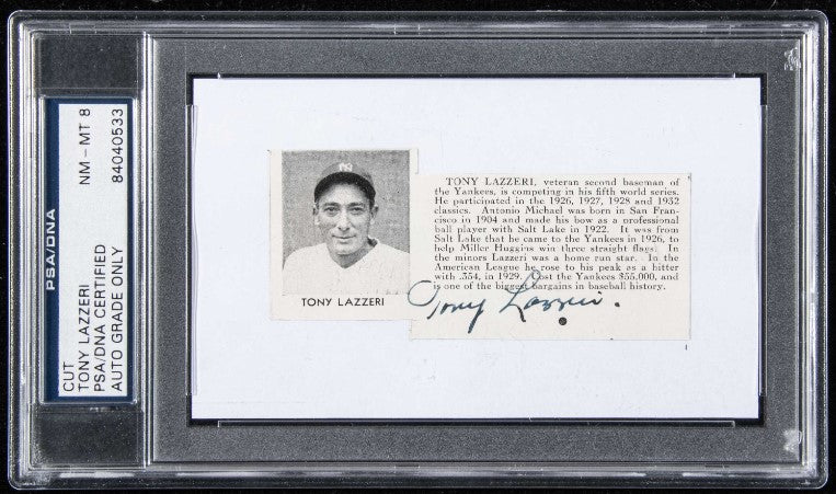 Tony Lazzeri HOF Signed/Auto World Series Program 3x5 Cut PSA/DNA MN-MT 8 191783