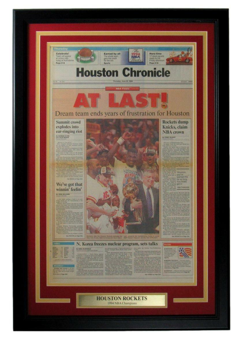 Houston Rockets 94 NBA Champs Houston Chronicle Newspaper Framed 166040