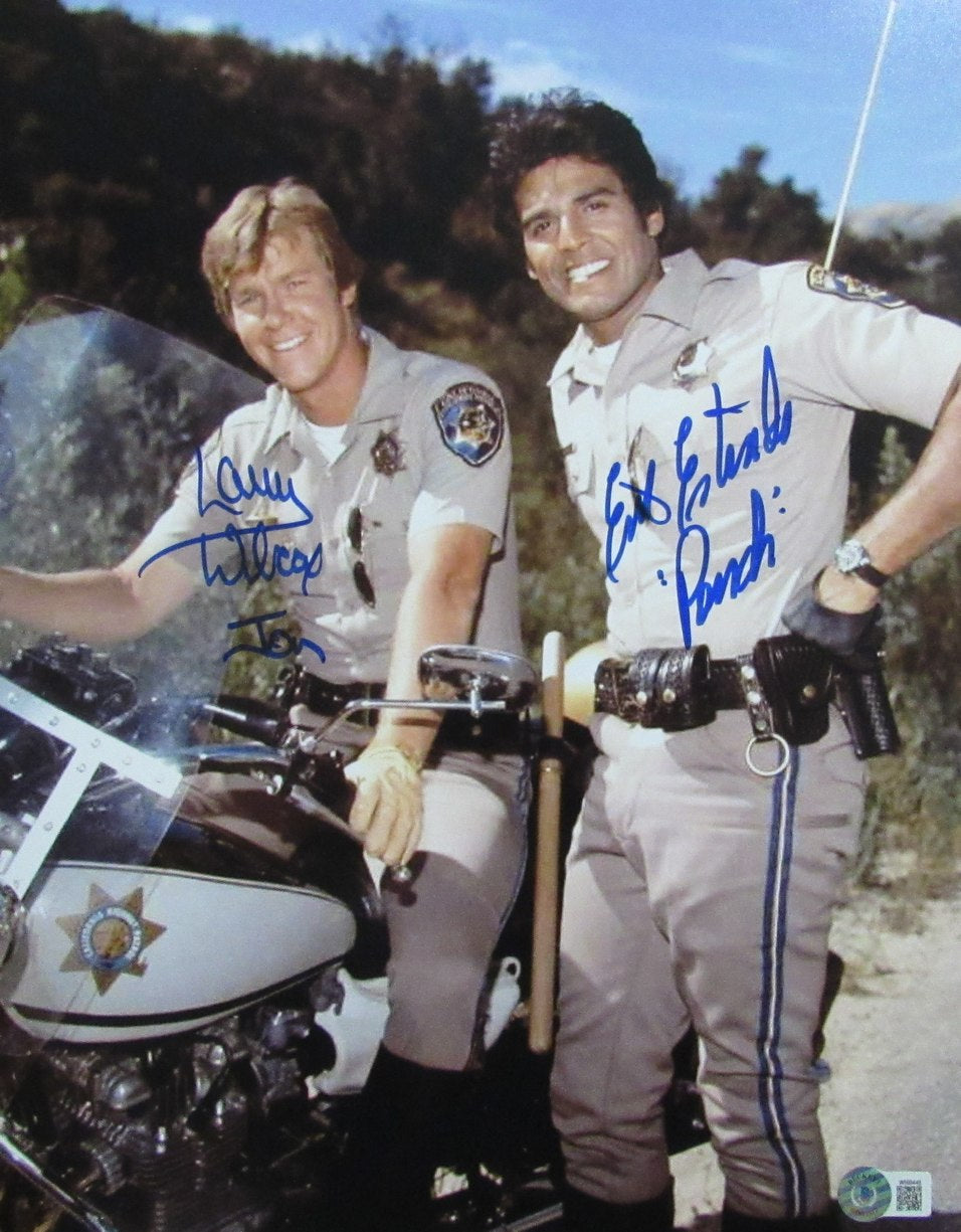 Larry Wilcox/Erik Estrada Dual-Signed/Inscr 11x14 Photo "Chips" Beckett 183370