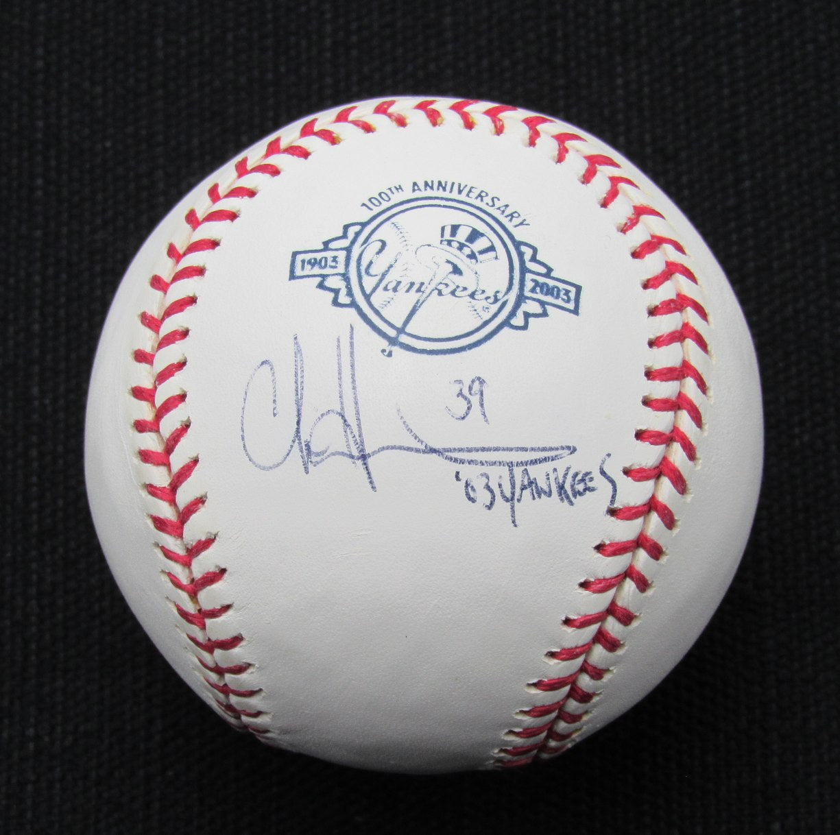 Chris Hammond Signed/Auto Yankees 100th OML Baseball JSA Inscr 186640