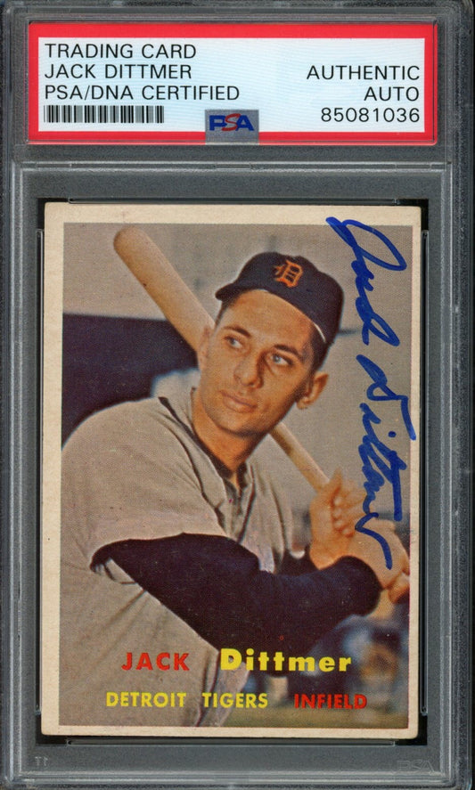 Jack Dittmer Signed 1957 Topps Trading Card #282 Detroit Tigers PSA/DNA 183581
