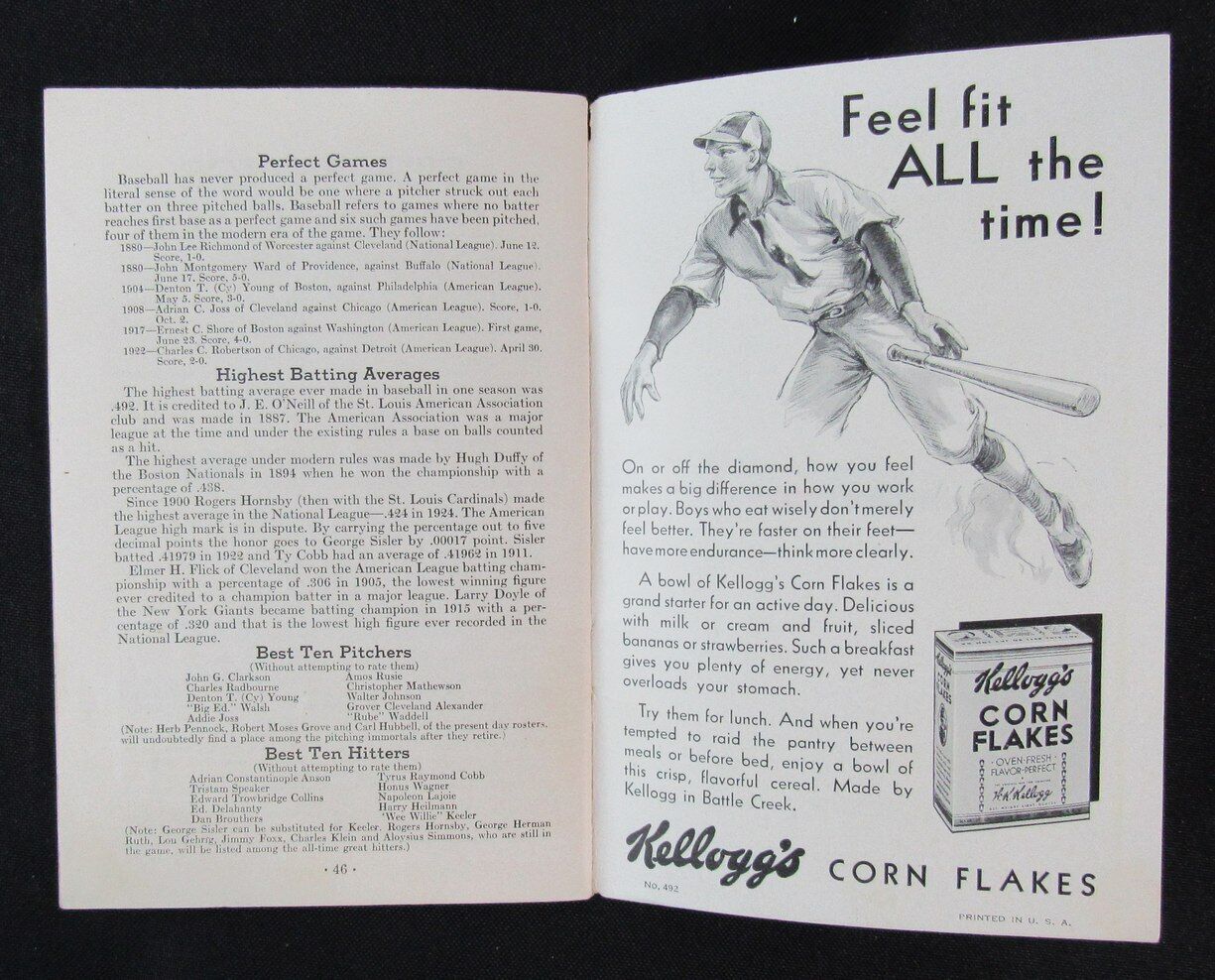 1934 Kellogg Sports Library Baseball Booklet