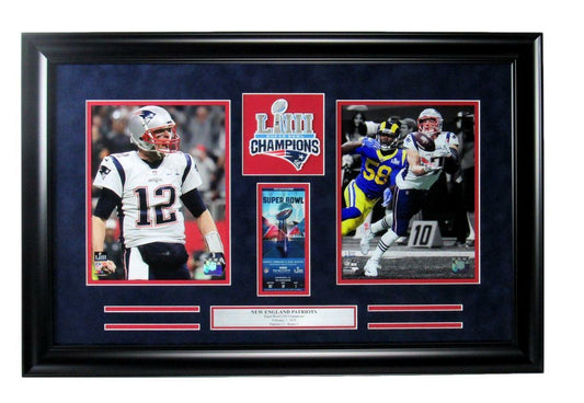 New England Patriots Super Bowl LIII Champs Ticket & Photo Collage Framed 167414