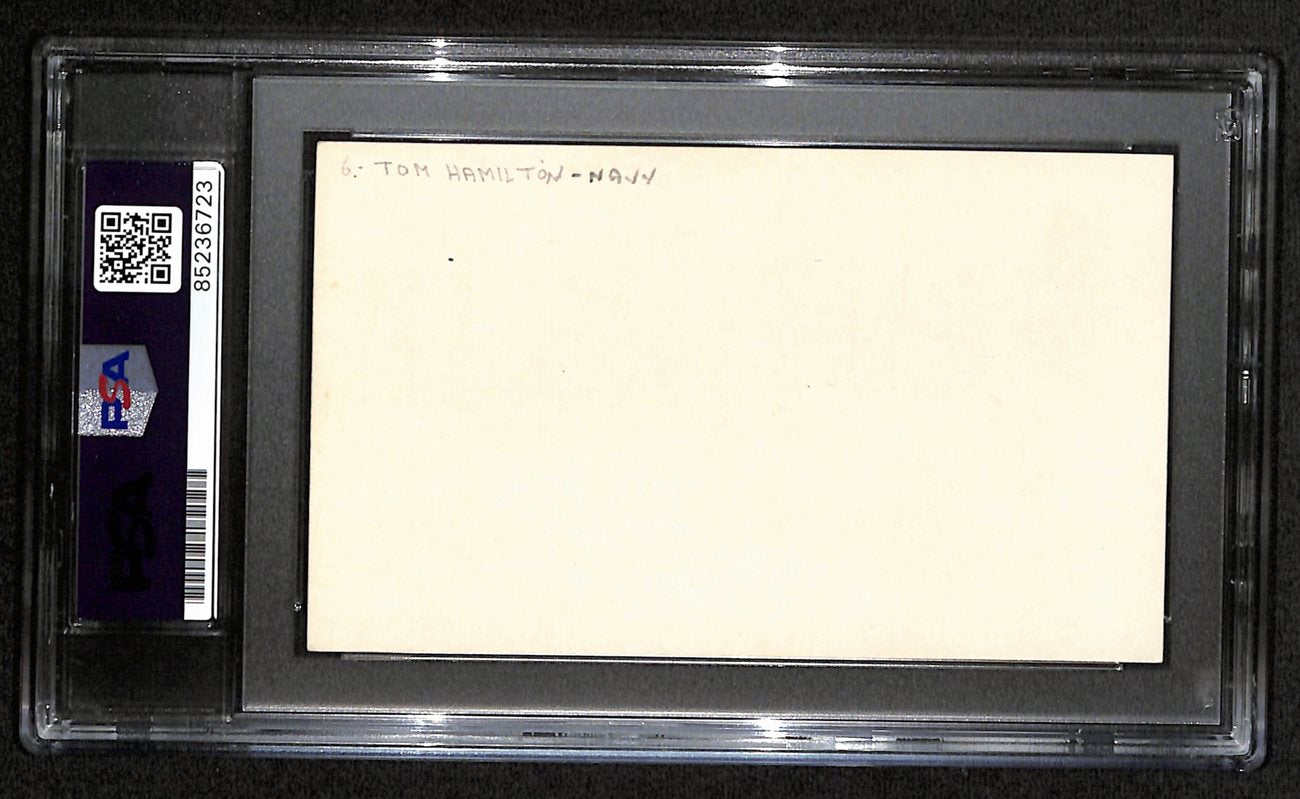 Tom Hamilton CFB HOF Signed/Auto 3x5 Index Card Navy PSA/DNA 189014