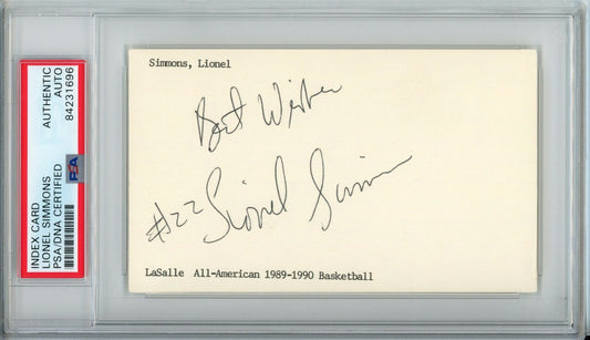 Lionell Simmons LaSalle Basketball Signed 3x5 Index Card PSA/DNA 153582