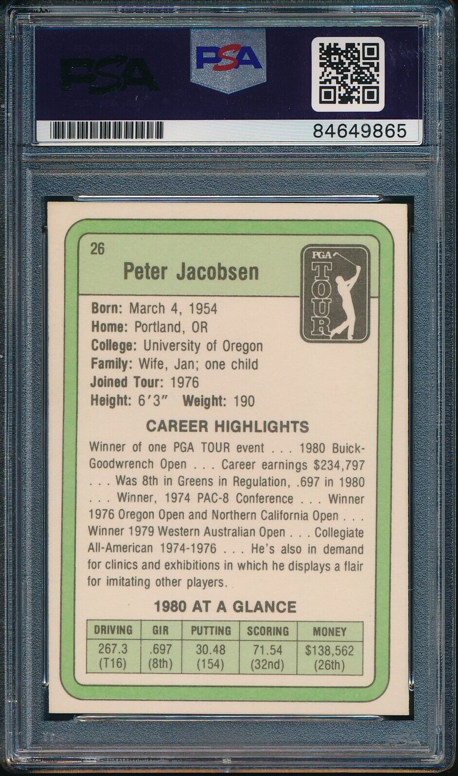 1981 DONRUSS PGA Peter Jacobsen #26 Authentic Card Signed PSA/DNA 176025