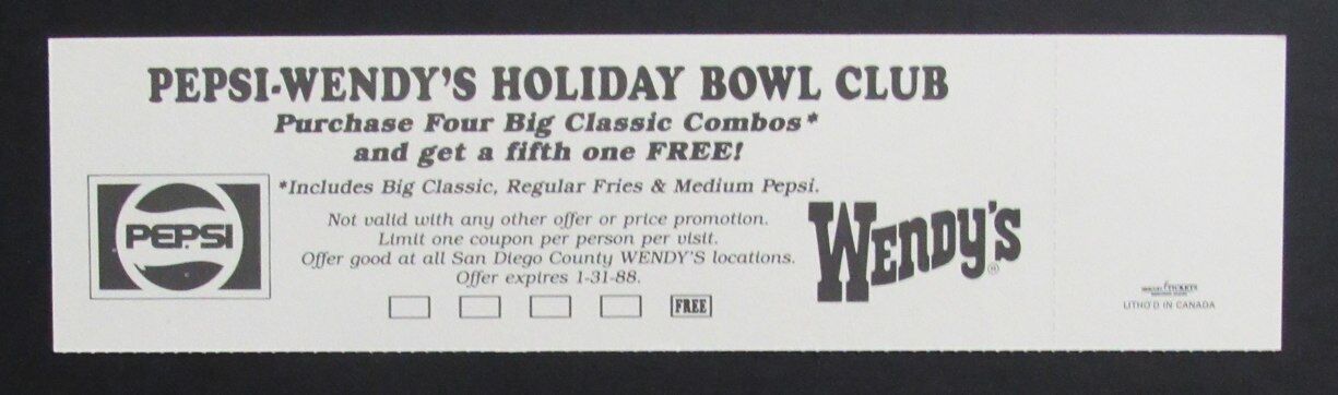 1987 Holiday Bowl College Football Game Full Ticket Iowa vs. Wyoming