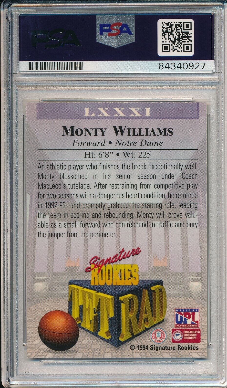 Monty Williams Knicks Signed/Auto 1994 Signature Rookies Card PSA/DNA 163624