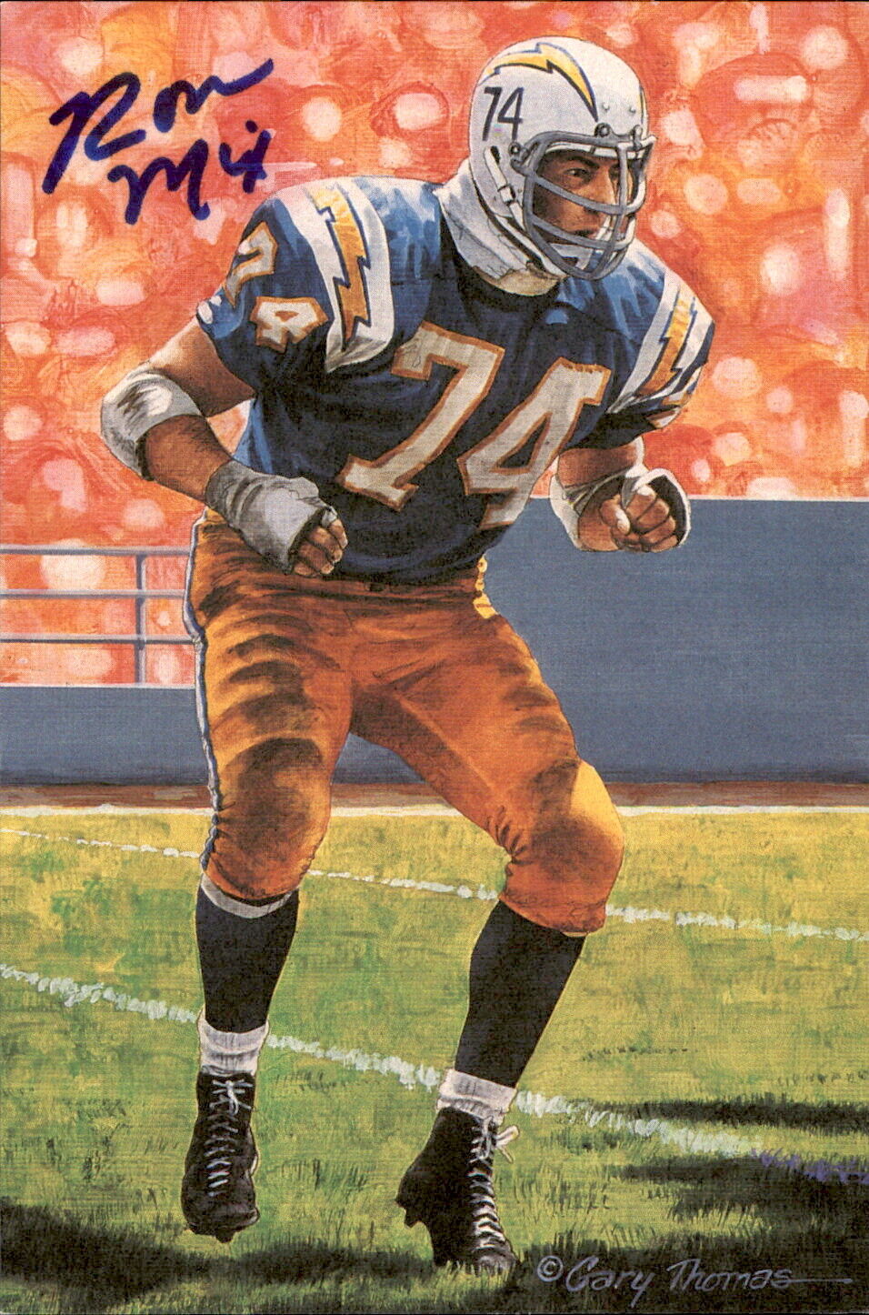 Ron Mix HOF Autographed Goal Line Art GLAC Postcard San Diego Chargers JSA