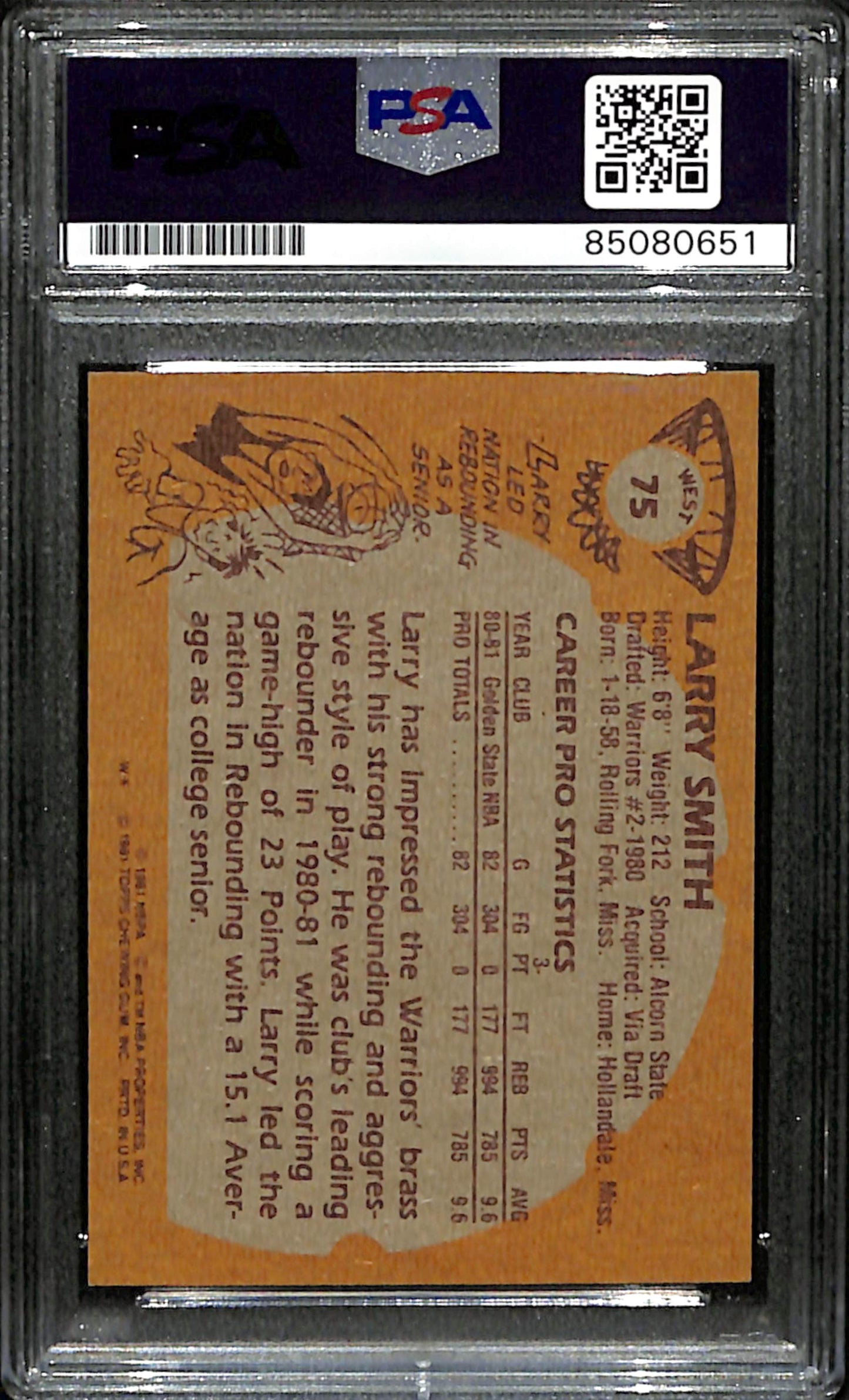 Larry Smith Signed 1981 Topps Card #75 Golden State Warriors PSA/DNA 185097