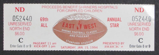 1994 East vs. West Shrine Game Ticket Stub Stanford Stadium  1/15/94