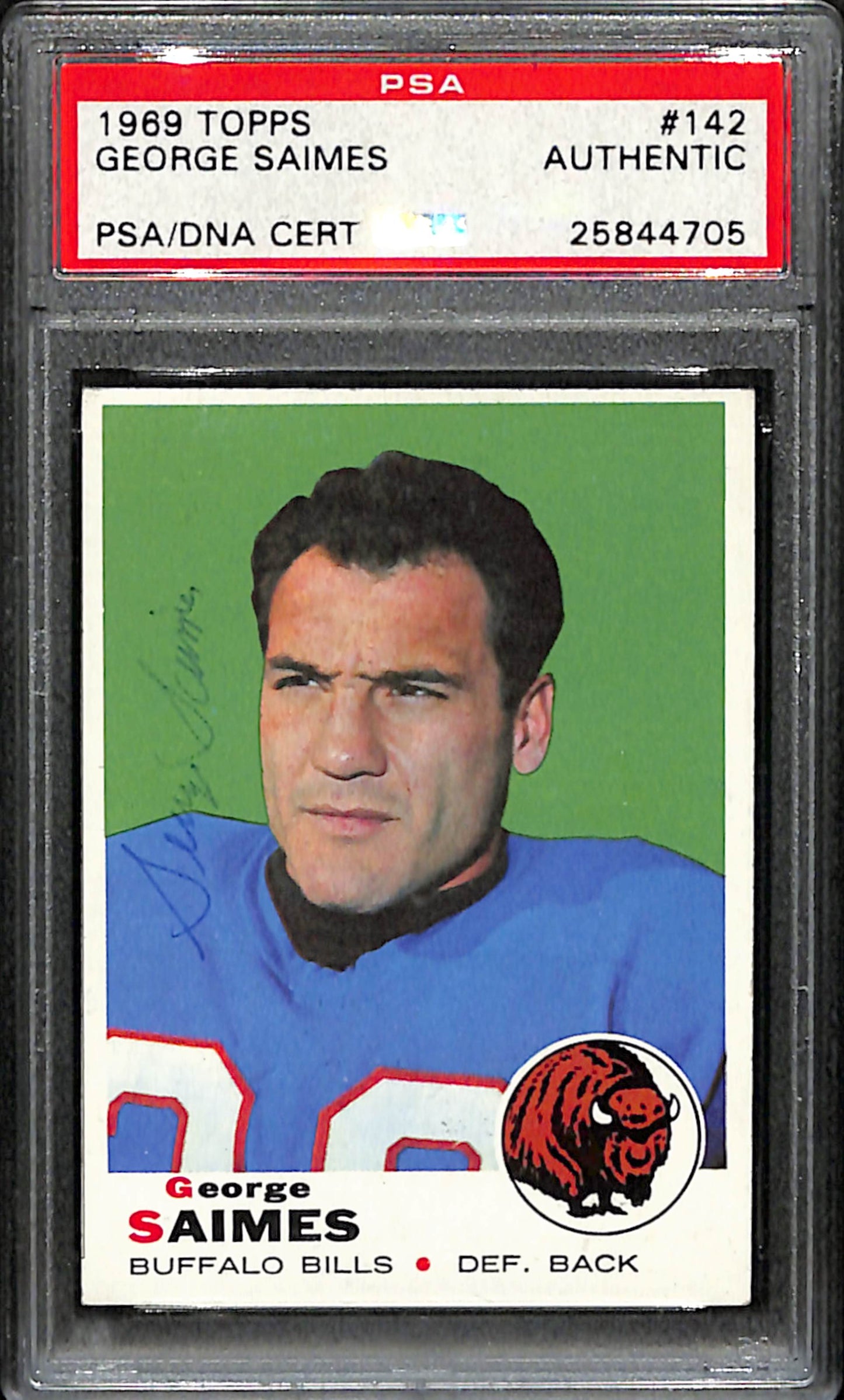George Saimes Signed 1969 Topps Card #142 Buffalo Bills PSA/DNA 185973
