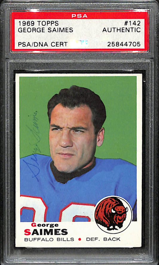 George Saimes Signed 1969 Topps Card #142 Buffalo Bills PSA/DNA 185973