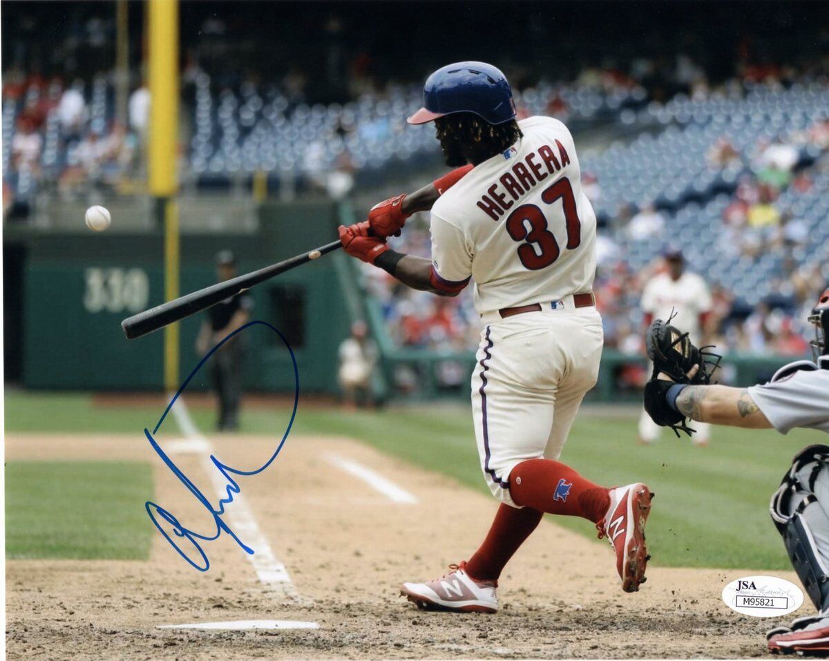 Odubel Herrera  Phillies Swing w/Ball in Air Signed  8x10 Photo JSA 136626