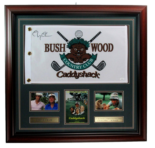 Chevy Chase Signed/Auto "Caddy Shack" Pin Flag w/ Photos Framed JSA 189732