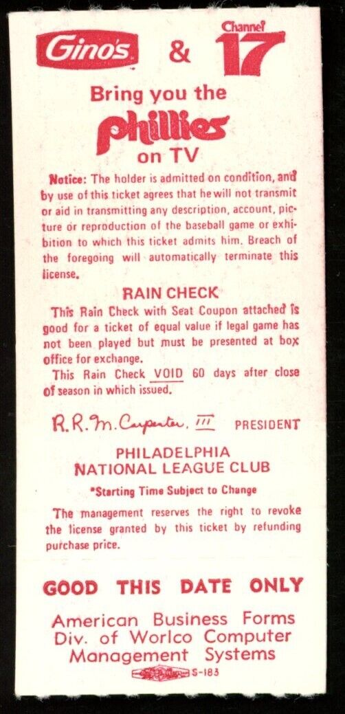 July 25, 1976 Phillies vs. Pirates Ticket Stub Schmidt hits HR #119 176817