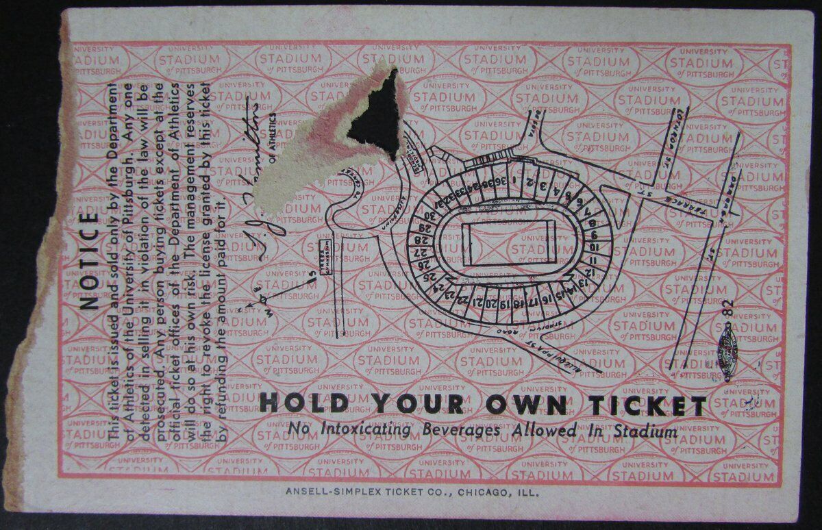 1952 Pitt Panthers vs. WVU Ticket Stub  10/25/52 at Pitt Stadium 145441
