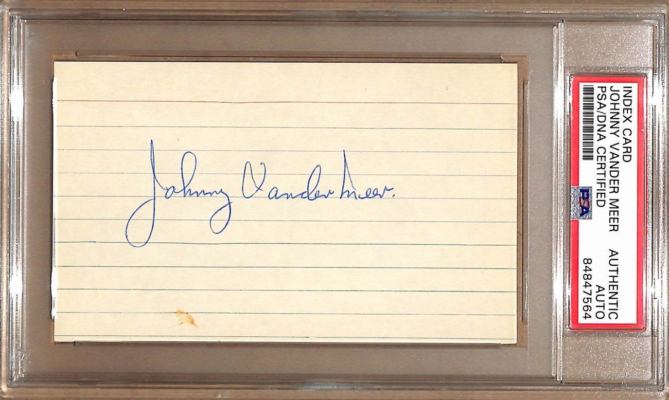 Johnny Vander Meer Autographed 3x5 Index Card Cincinnati Reds PSA/DNA 179095