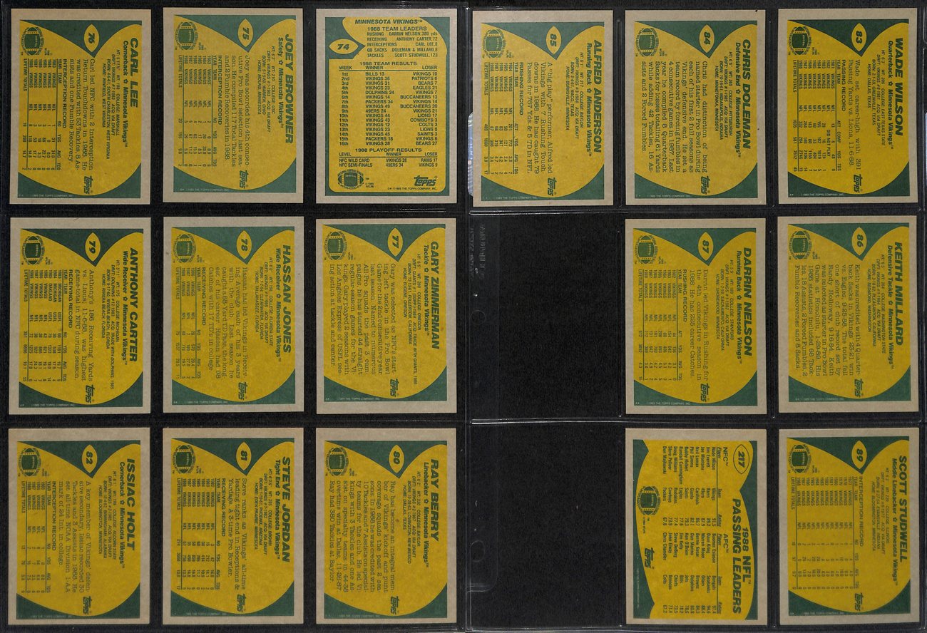 1989 TOPPS Football Minnesota Vikings  Complete Team Set 16/16 Cards 189279