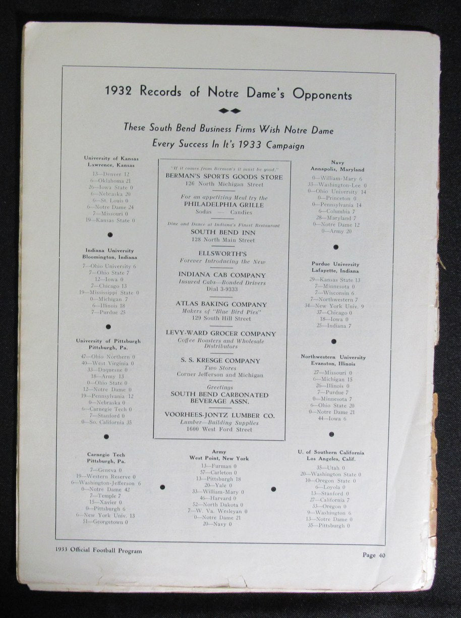 10/7/1933 Kansas vs. Notre Dame College Program 185835