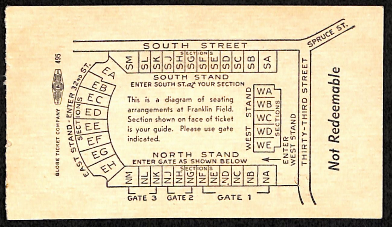 November 13th, 1954 Army vs Penn College Football Game Ticket Stub 189874
