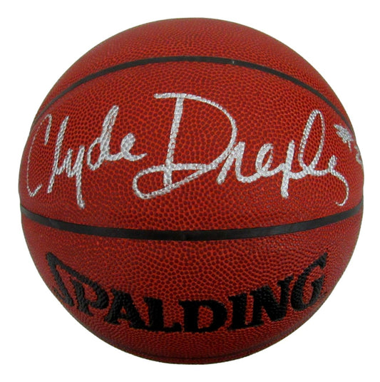 Clyde Drexler HOF Trail Blazers Signed Spalding Basketball JSA 159487