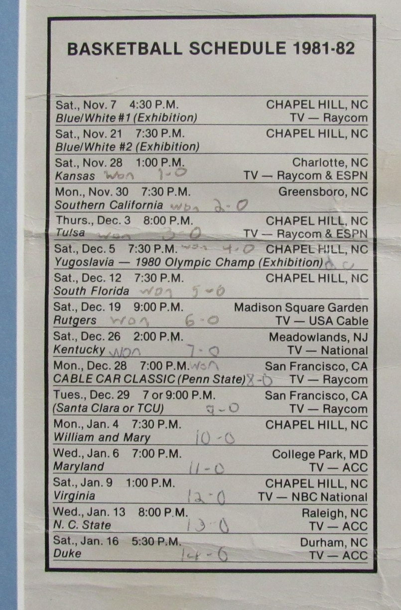 Michael Jordan full signature 1981-82 UNC multi-signed Team Schedule Poster JSA