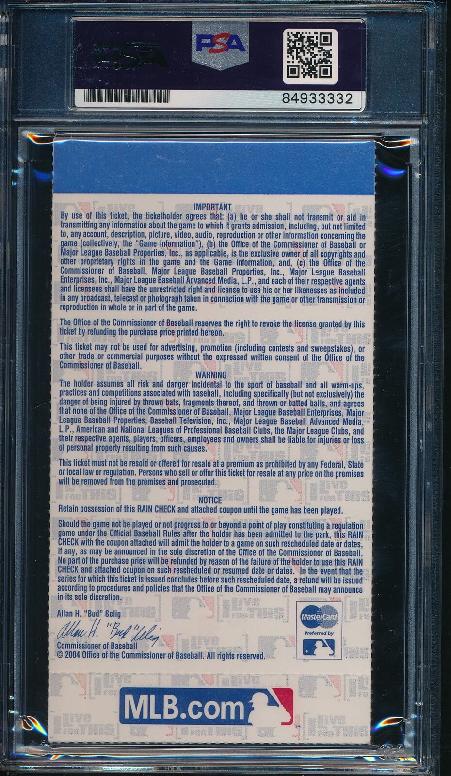 2004 World Series Game 4 Ticket Curse Reversed David Ortiz Signed/Auto PSA/DNA