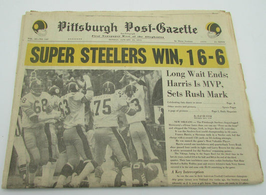 The Pittsburgh Post-Gazette 1975 Steelers SUPER BOWL IX Newspaper 142554