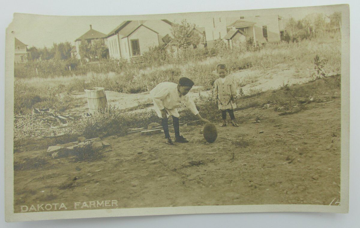 Vintage Postcard "Dakota Farmer" with kids playing football 140076