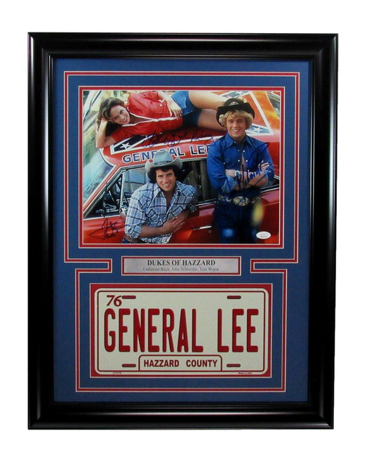 Dukes of Hazzard Signed License Plate & Photo Collage Framed PSA 142050