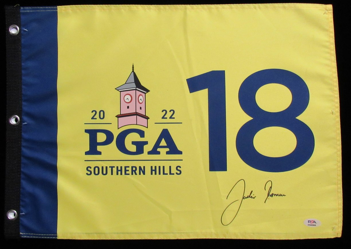 Justin Thomas Signed/Auto 2022 Southern Hills PGA Pin Flag PSA/DNA 192394