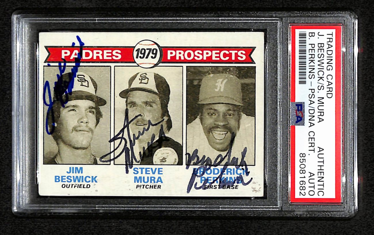 Beswick/Mura/Perkins Signed 1981 Topps Card #125 Padres Prospects PSA/DNA 184526