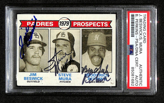 Beswick/Mura/Perkins Signed 1981 Topps Card #125 Padres Prospects PSA/DNA 184526