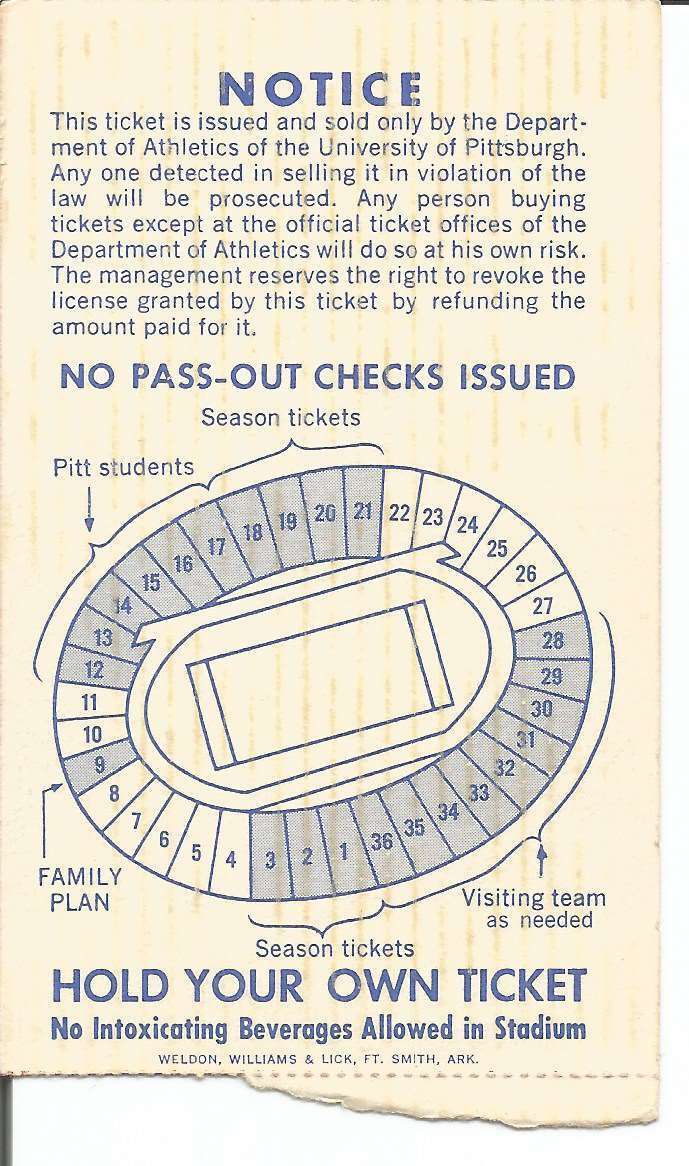 1971 Pittsburgh vs. Oklahoma Football Game Ticket Stub at Pitt Stadium 150346