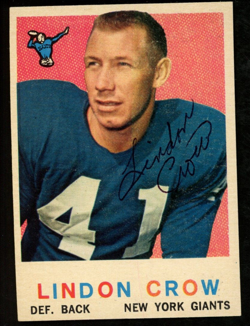 1959 TOPPS Football Card #156 Signed/Auto Lindon Crow New York Giants