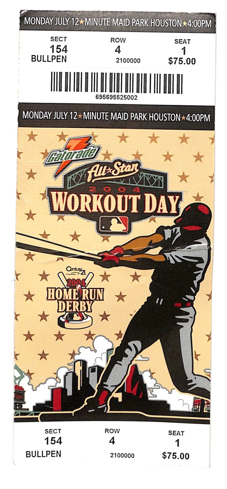 2004 MLB All-Star Home Run Derby Full Ticket Minute Maid Park, Houston 181212