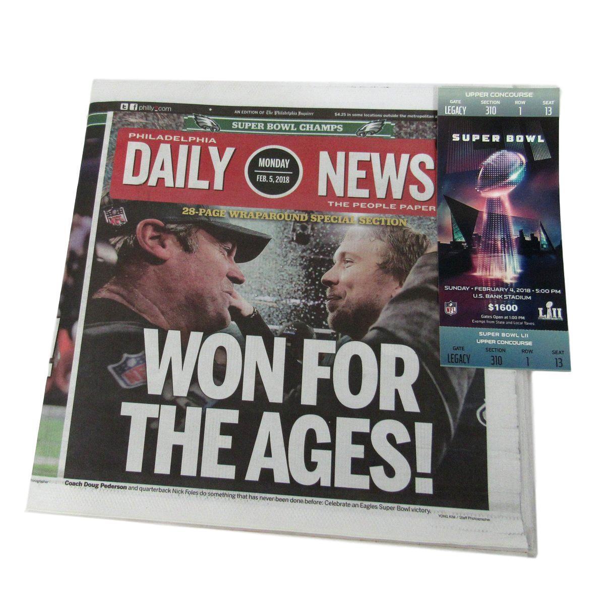 Philadelphia Eagles Superbowl Champions Daily Newpaper Replica SB Ticket 131738