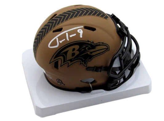 Justin Tucker Signed/Auto Salute To Service Mini Helmet Ravens JSA 189759