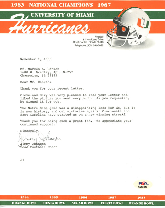 Jimmy Johnson HOF Signed/Auto TLS Miami Dolphins PSA/DNA 188121