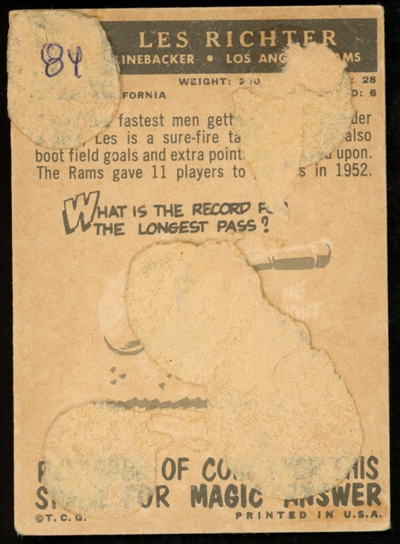 1959 TOPPS Football Card #84 Signed/Auto Les Richter Los Angeles Rams