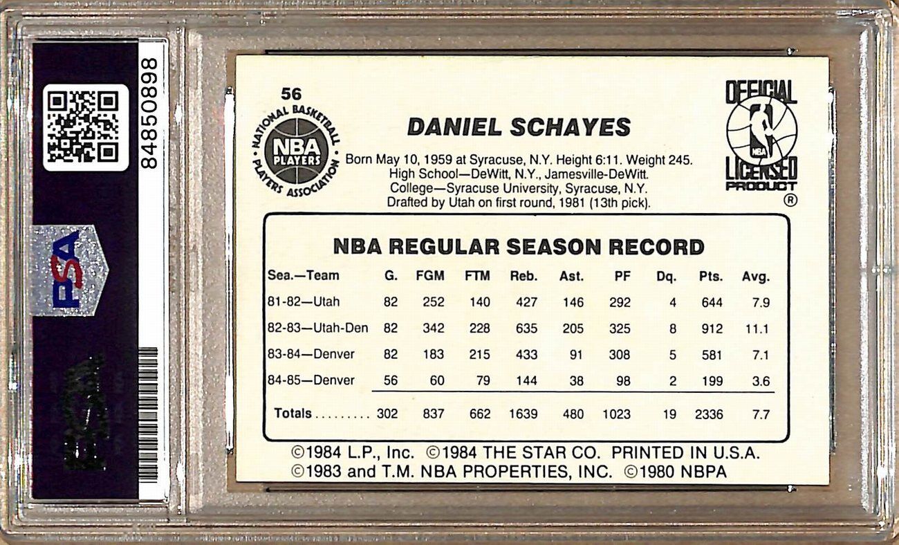 1985-86 Star Company #56 Danny Schayes Nuggets Signed/Auto Card PSA/DNA 179106