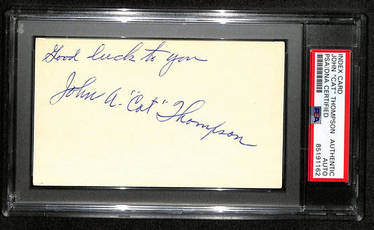 John "Cat" Thompson HOF Signed/Inscr 3x5 Index Card Montana State PSA/DNA 188596