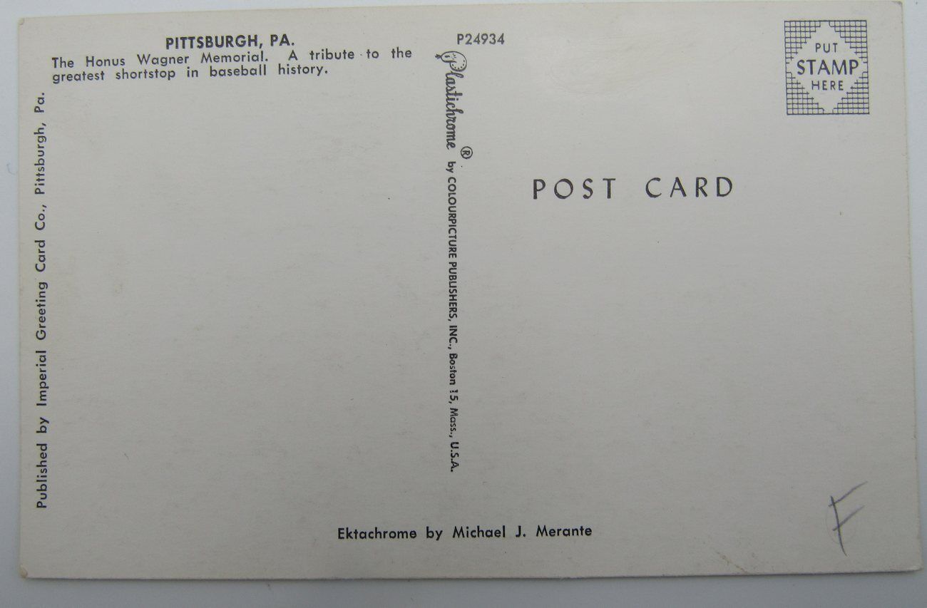 Honus Wagner Pirates Baseball Memorial Pittsburgh, PA Postcard 1950's